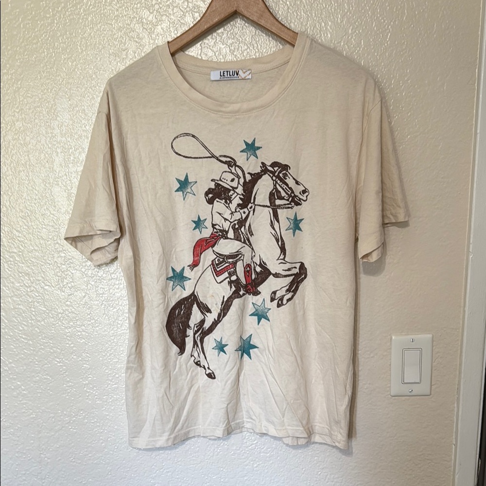 Rodio Cowgirl Cream Graphic T-Shirt with Cowgirl Design